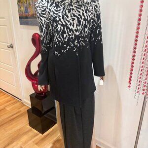 St John pants suit animal print black white zebra tiger jacket 12 Large career